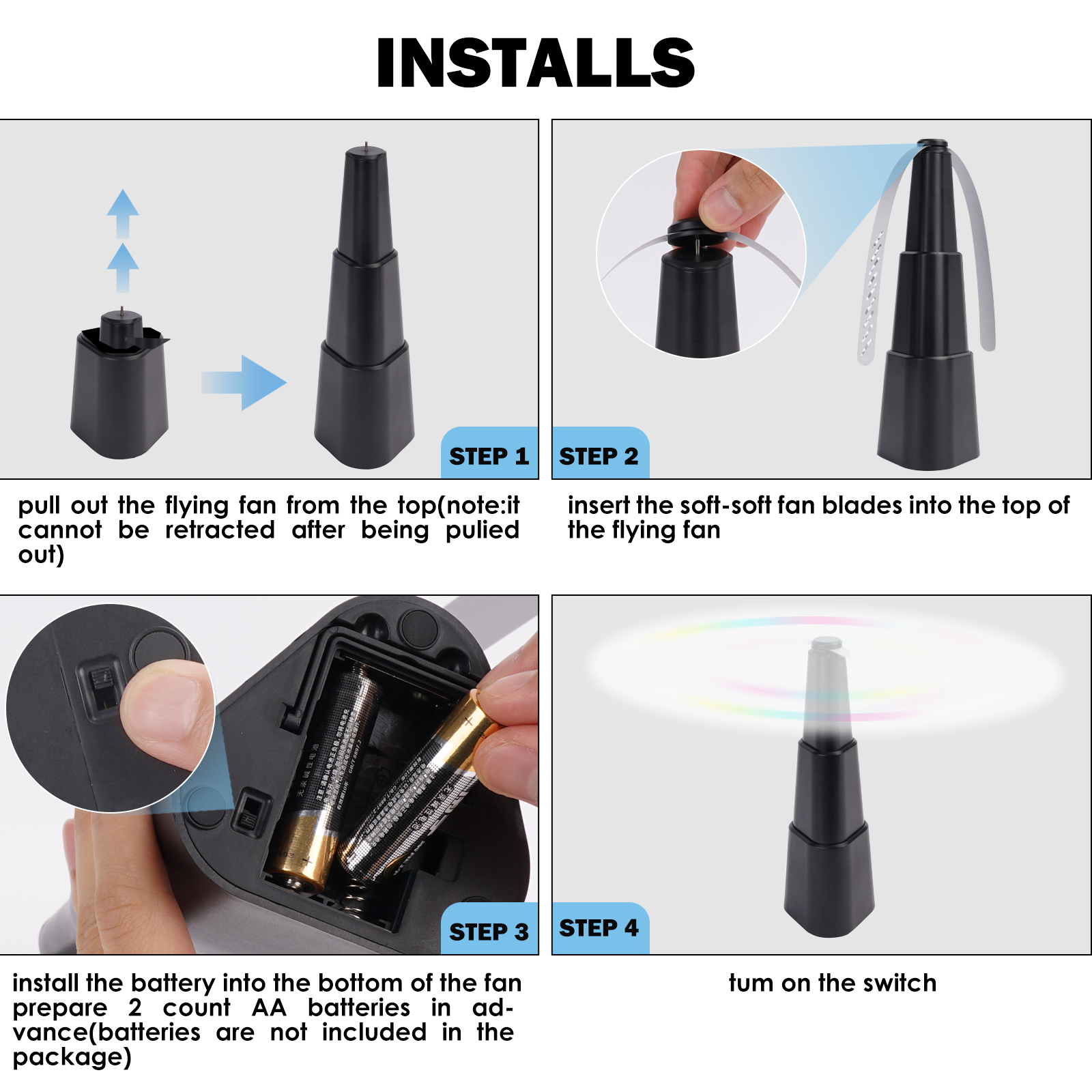 KTDRJN 4 Pack Fly Fan for Table,Food Indoor Outside,Portable Outdoor Picnic Fan,Batteries Powered Table Restaurant, Party, Home,Outdoor Dinner(Black)