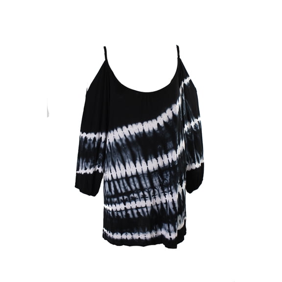 Inc International Concepts Black Cold-Shoulder Tie-Dye Peasant Top XXL
