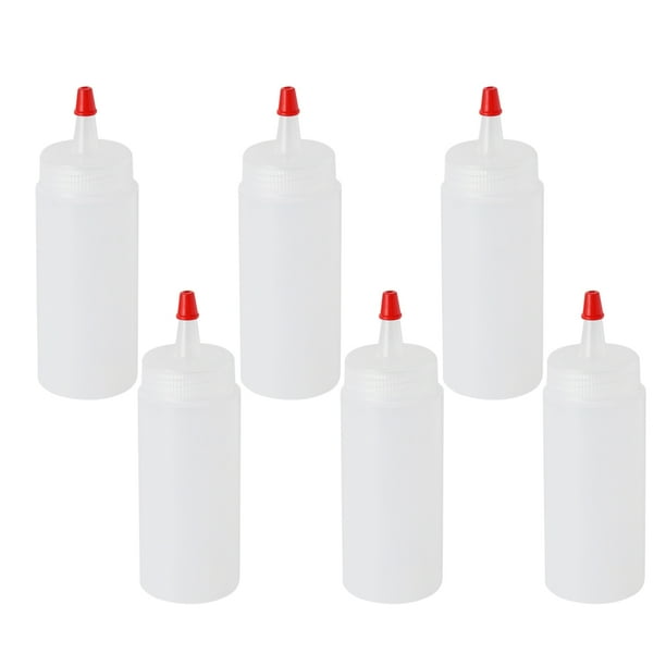 6 botellas de plástico de 120 ml con tapa para condimentos, dispensadores para kétchup, mostaza, salsas picantes, aceite de oliva y barbacoa (blanco)
