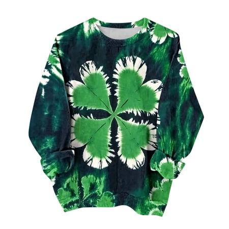 Wensltd Women Trendy Pullover Graphics Tops St Patricks Day Loose Fit Crew Neck Sweatshirt No Hood Long Sleeve Soft Tops
