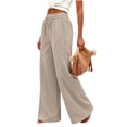 thumbnail image 3 of Maplenight Cotton Linen Wide Leg Pants for Women Drawstring Elastic Waist Palazzo Pants Side Pockets Lightweight Travel Beach Casual Lounge Trousers, 3 of 6