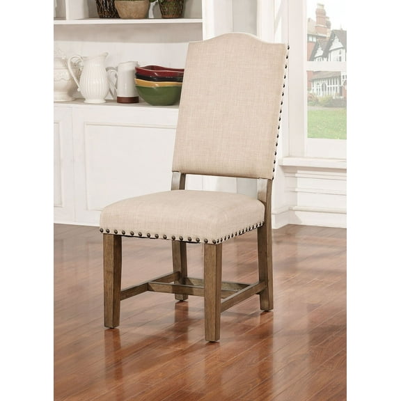 Rustic Stylish Upholstered Set of 4pcs Dining Chairs Beige Fabric Light Oak Solid wood Kitchen Dining Room Furniture