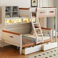thumbnail image 3 of Twin Over Full Wooden Bunk Bed with Wardrobe, Drawers, Shelves and LED light(White+Orange), 3 of 10