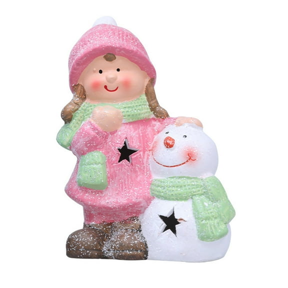 Shoreew Lighted Ceramic Christmas Figurine Cute Light Up Boy Girl Tree Snowman Statue for Holiday Winter Indoor Mantel Tabletop Fireplace Decor