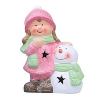 Shoreew Lighted Ceramic Christmas Figurine Cute Light Up Boy Girl Tree Snowman Statue for Holiday Winter Indoor Mantel Tabletop Fireplace Decor