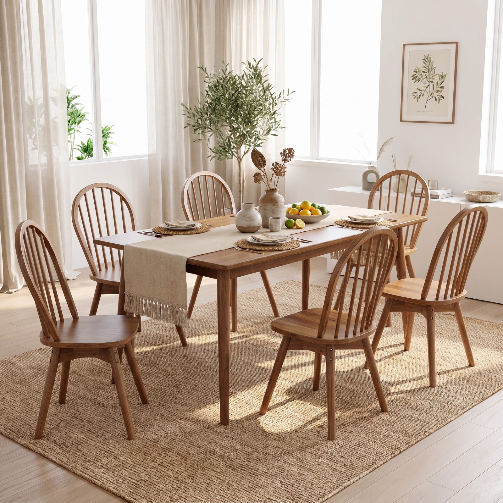 Furnibear Swivel Windsor Dining Chairs Set of 2 with Solid Rubber Wood Frame for Kitchen Dining Room Living Room Home, Natural