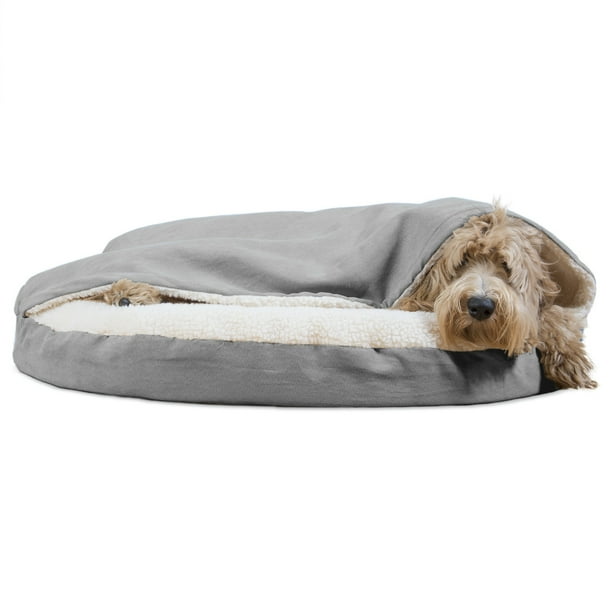 FurHaven Pet Dog Bed Orthopedic Round Faux Sheepskin Snuggery Burrow