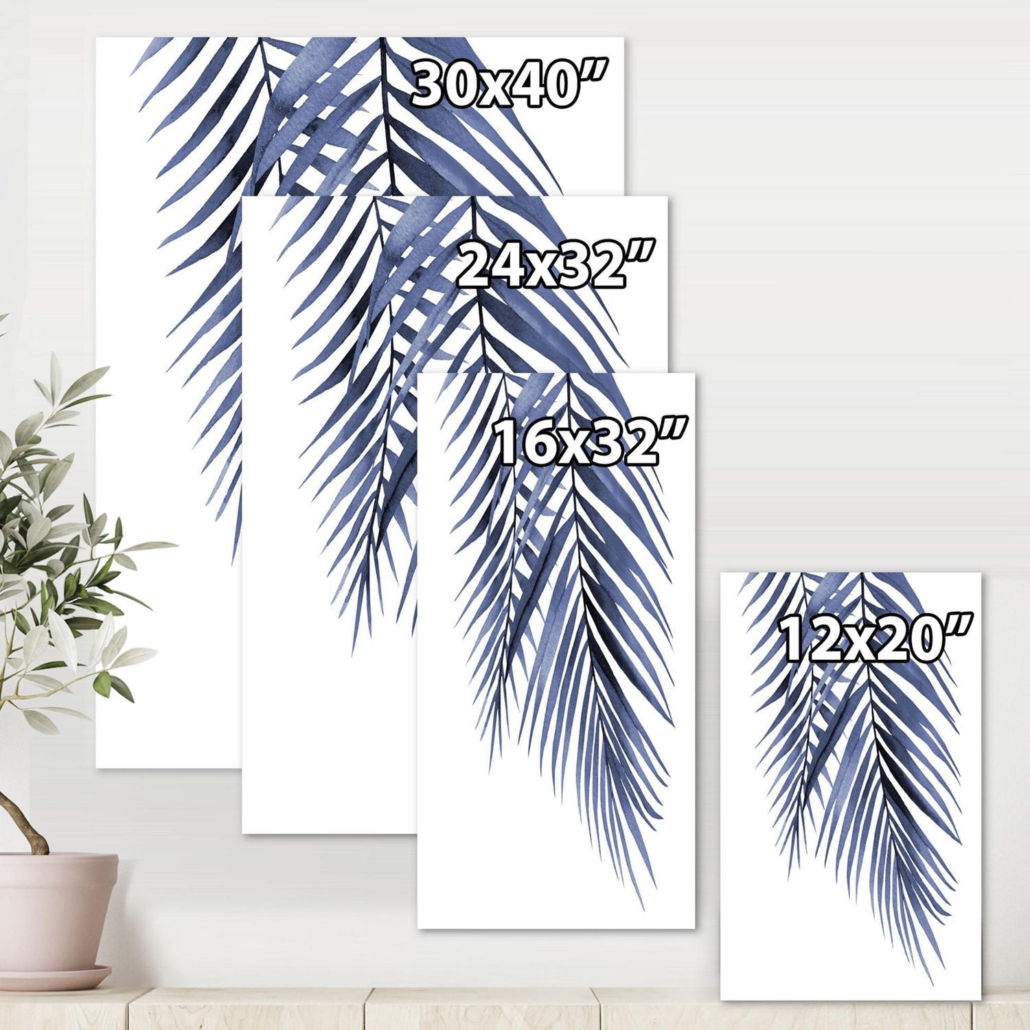 Designart Blue Palm Leaves Abstract Tropical Branches Canvas Wall Art