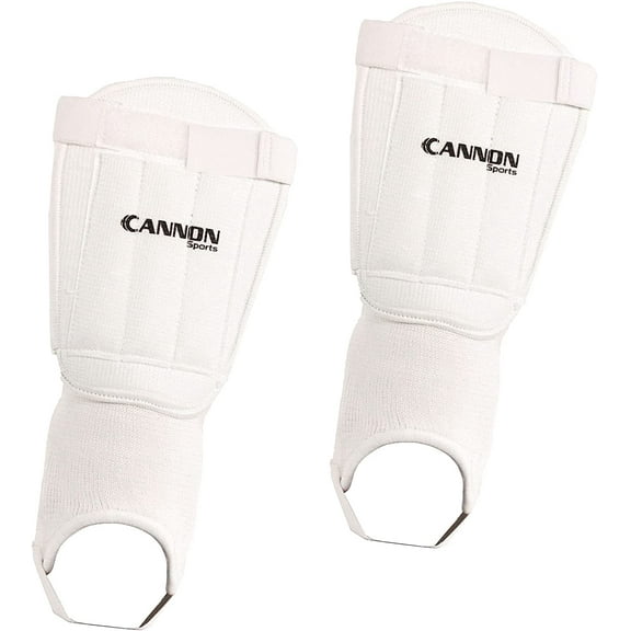Cannon Sports White Padded Shin Guards for Soccer, Baseball and Football with Full Ankle - Adult