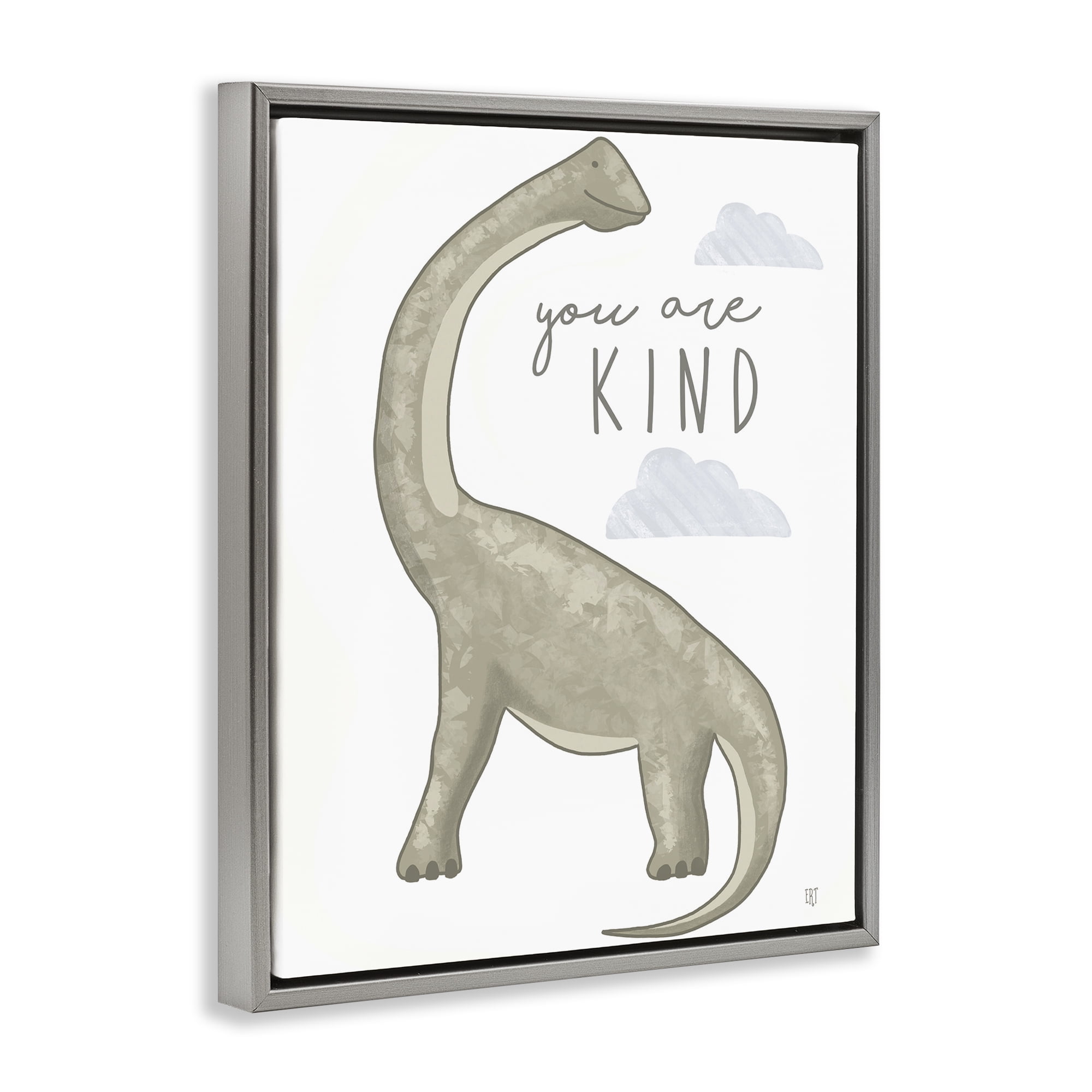 Stupell Industries You Are Kind Dinosaur Gray Framed Floater Canvas Wall Art, design by Elizabeth Tyndall