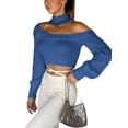 thumbnail image 3 of KOMOO Women One Shoulder Crop Sweater Long Sleeve Rib Knitted Pullover Cutout Slim Sweater Jumper Tops, 3 of 9