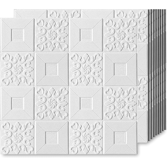 Jinsinto 10 PCS 3D Wall Stickers Brick Self Adhesive White 70 x 70cm Modern Waterproof PE Foam Panels Self Adhesive Wallpaper for Living Room Kitchen Home Bedroom TV Mural Decoration