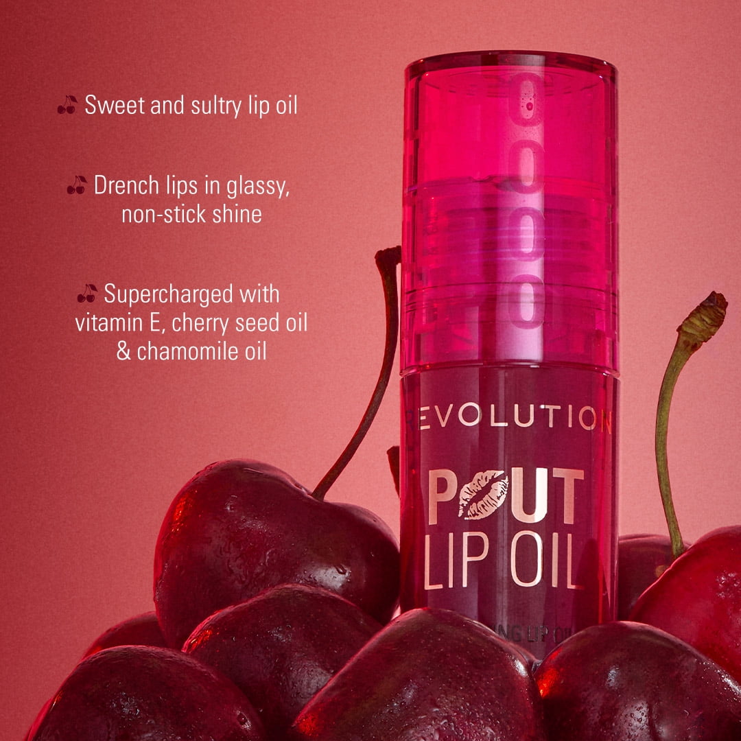 Revolution Pout High-Shine Lip Oil with Vitamin E, Bitten Cherry