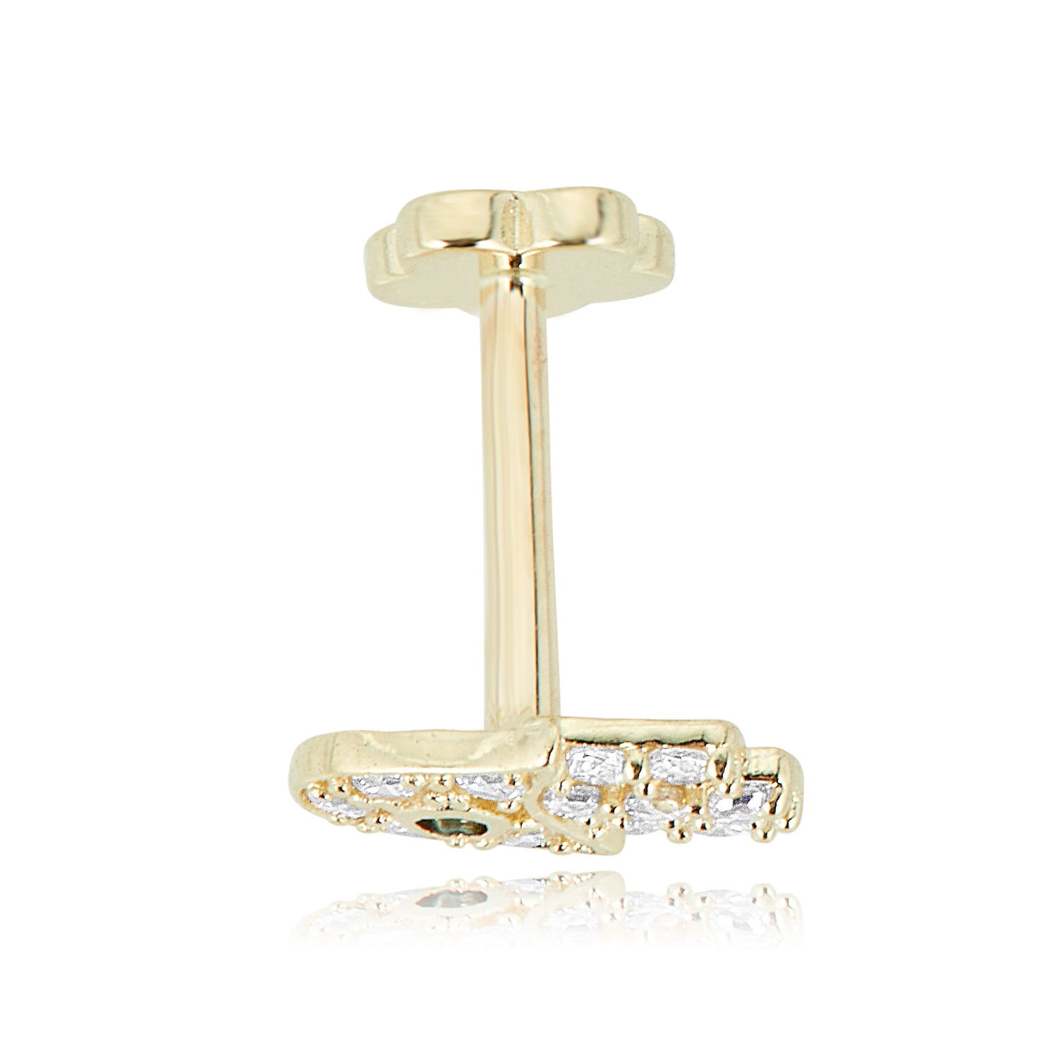 AVORA 14K Yellow Gold Simulated Diamond CZ Hamsa Cartilage Piercing Flat Back Earring Body Jewelry (18 Gauge)
