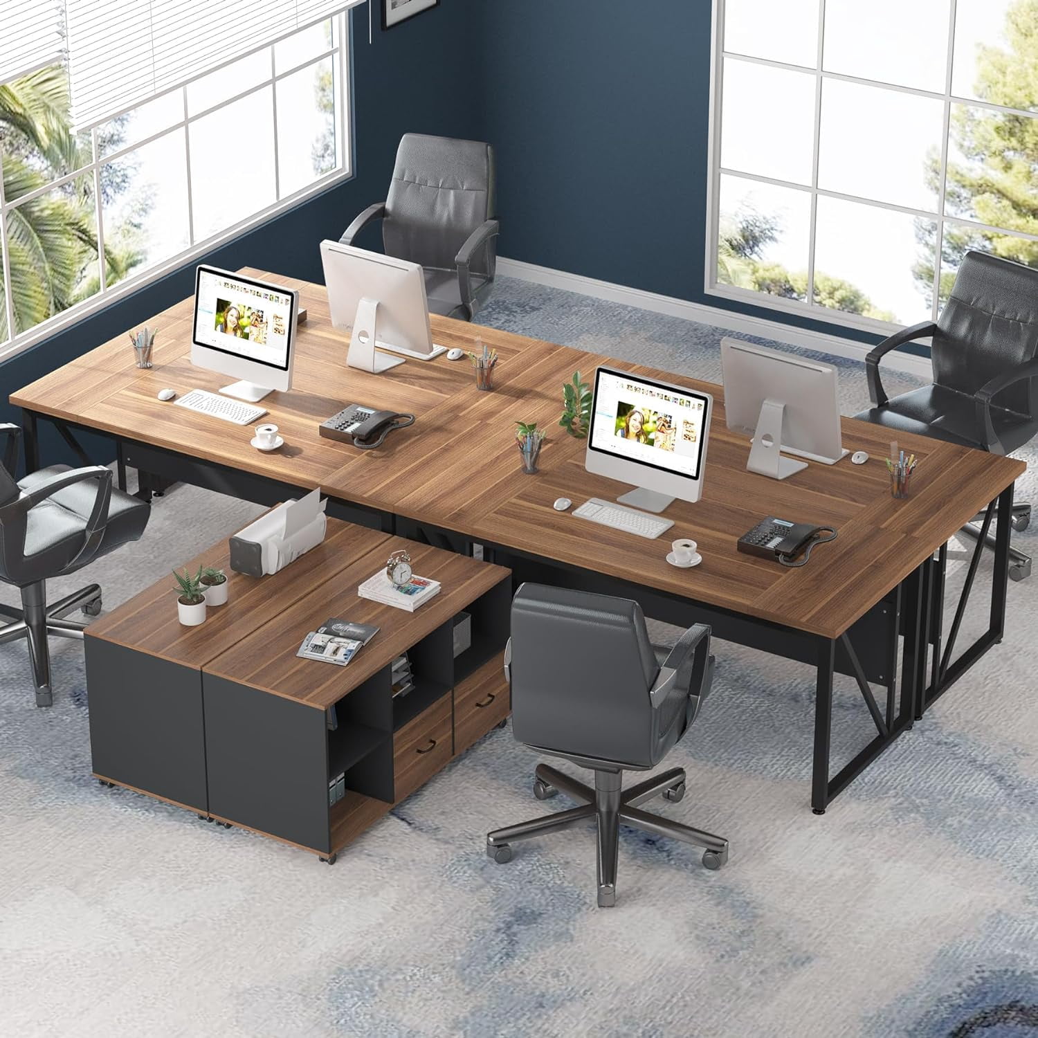 Tribesigns Mobile Lateral File Cabinets with 2 Drawers and 4 Storage Cubes (Brown and Black)