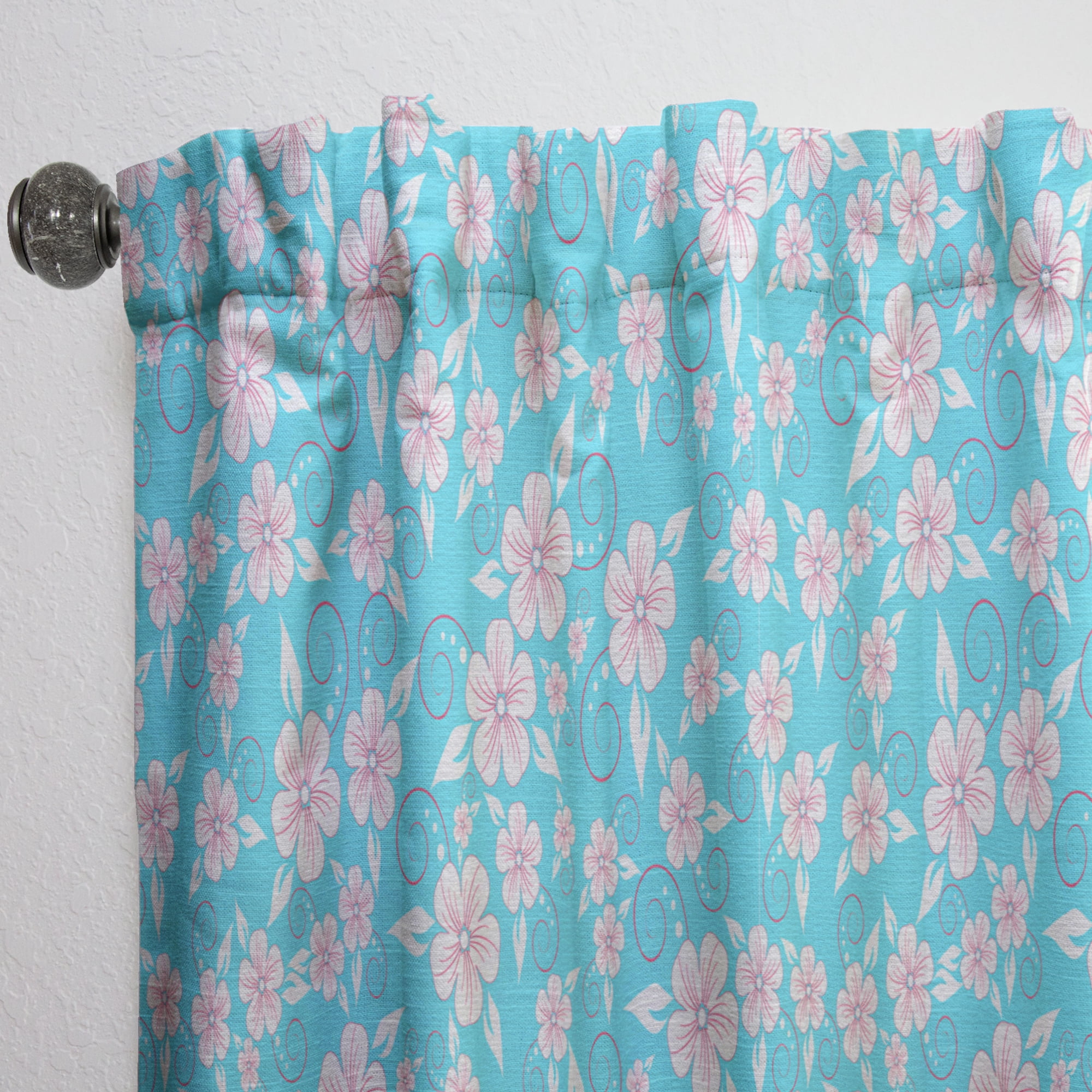 Designart 'Flower Pattern On Turquoise Pattern' Modern & Contemporary Curtain Panel