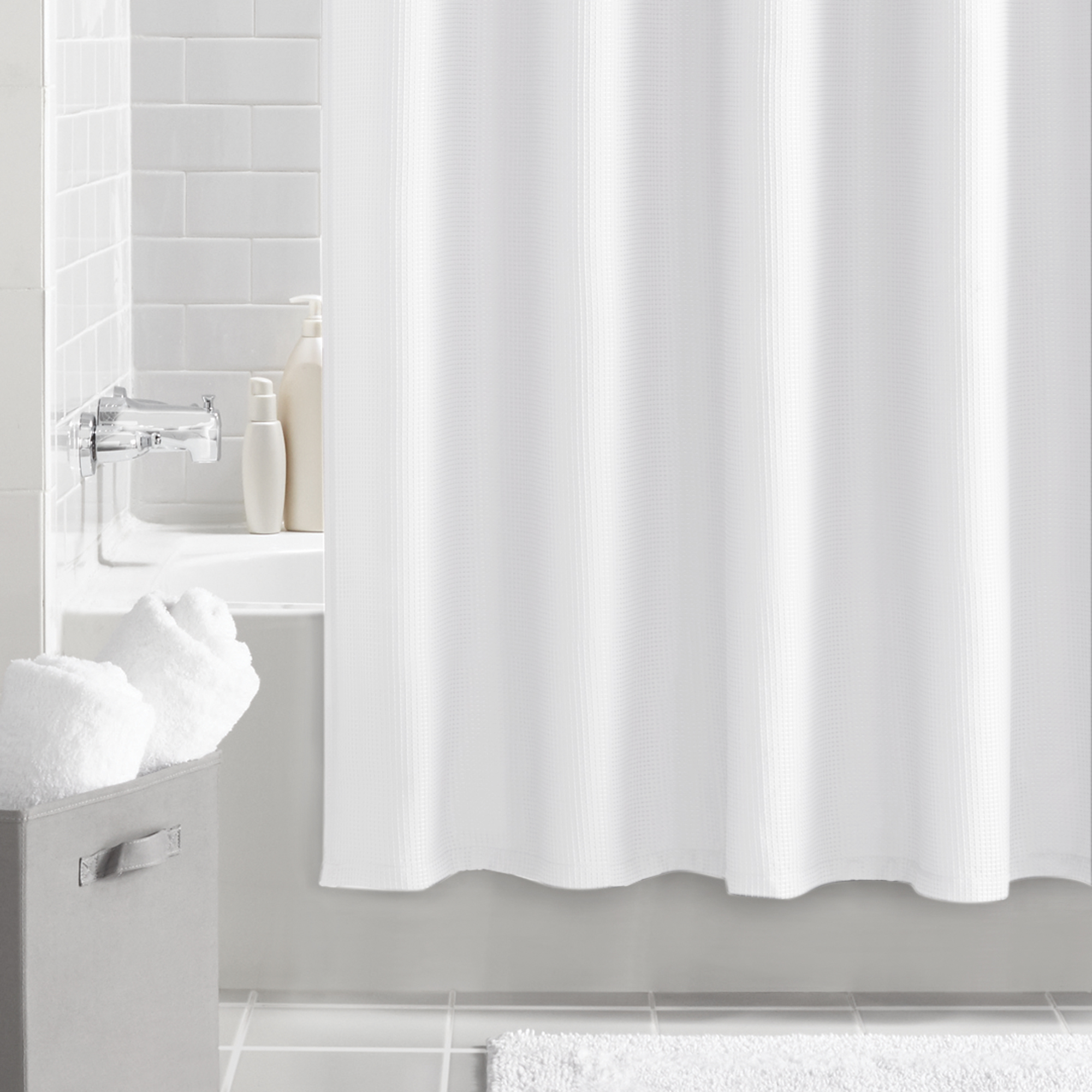 White Fabric Shower Curtain, 70" x 72", Mainstays Classic Waffle Weave Design - image 4 of 5