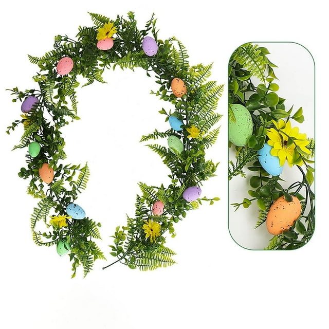 Easter Garland 2026 Spring Vine With Easter Eggs Flowers Berries For Mantle Arch Door Home Table Rustic Decor