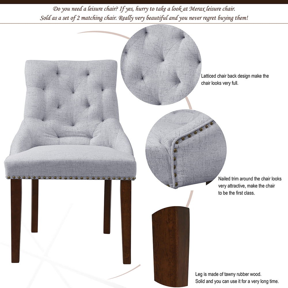 Kepooman Medieval Leisure Padded Dining Chairs Set of 4, Tufted High Back Accent Home Chairs with Nailed Trim Solid Wood Legs for Dining Room/Living Room/Kitchen, Grey Kepooman Medieval Leisure Padded Dining Chairs Set of 4, Tufted High Back Accent Home Chairs with Nailed Trim Solid Wood Legs for Dining Room/Living Room/Kitchen, Grey