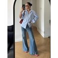 thumbnail image 3 of Blusa De Mujer Manga Larga Con Rayas Celeste Estilo Casual, 3 of 30
