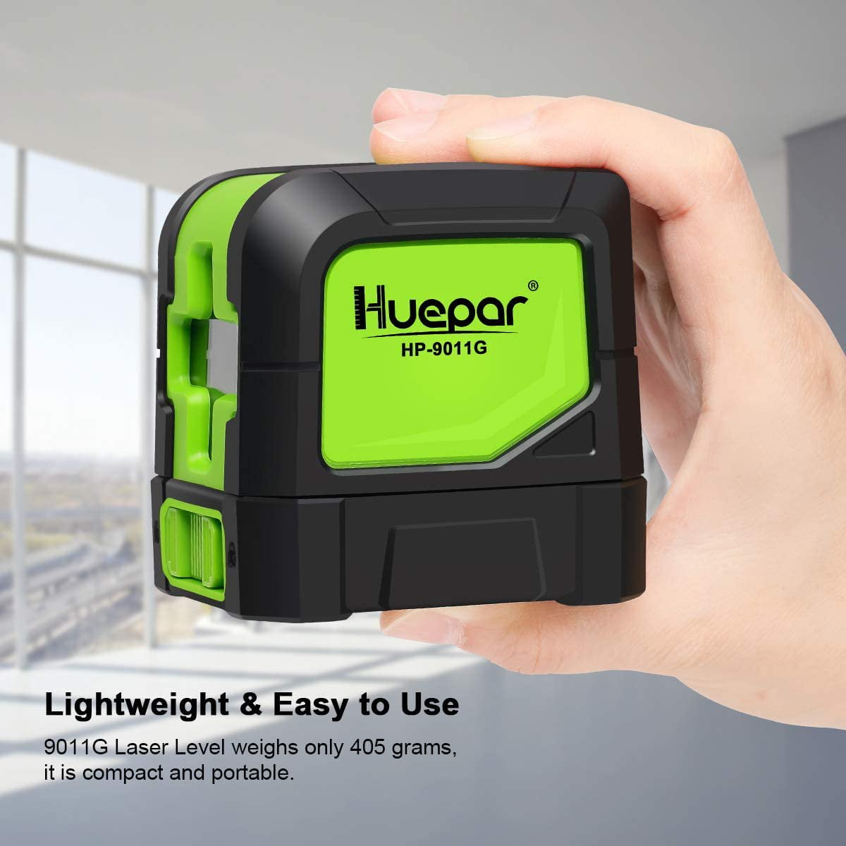 Huepar Cross Line Laser Level Green Beam Self-Leveling Laser Level Tools for Home DIY Picture Hanging with 360° Magnetic Pivoting Base