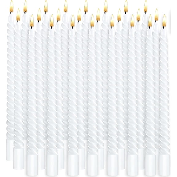24 PCS Spiral Taper Candles, 10 Inch Twisted Taper Candles, Dripless, Smokeless, White Spiral Long Candle for Weddings, Christmas, Dinner Party, Home Decoration