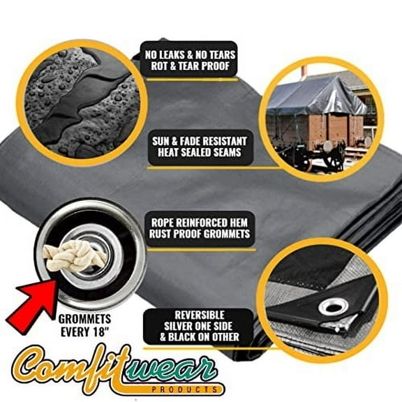 16' x 20' Heavy Duty Silver/Black Waterproof UV Blocking 10 Mil Poly Tarp