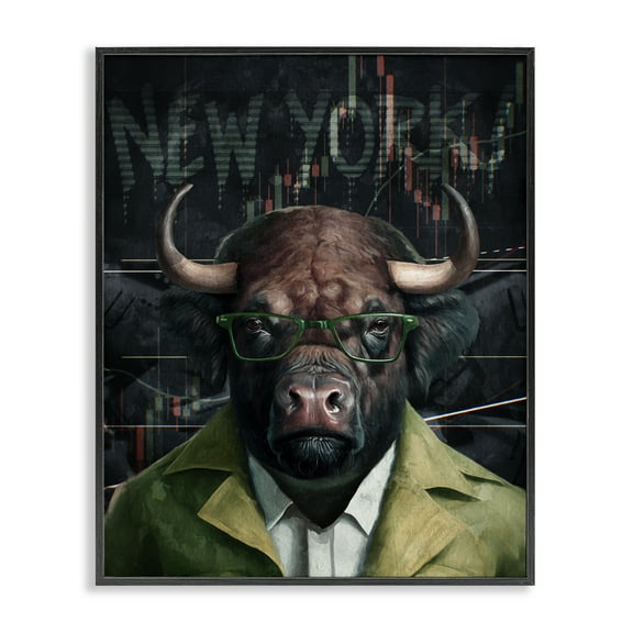 Stupell Industries Stylish Bull New York Animals Painting Black Framed Art Print Wall Art, 11 x 14