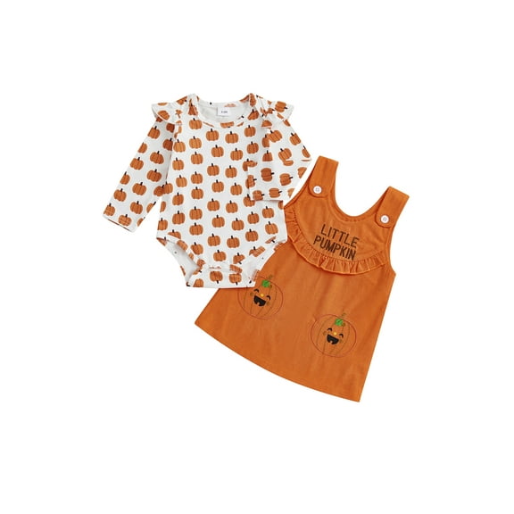 BemeyourBBs Baby Girl Halloween Set Pumpkin/Ghost Long Sleeve Romper Overall Dress