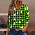 thumbnail image 1 of Puntoco Camiseta informal con cuello en V y botones con estampado navideño de moda para mujer, blusa holgada de manga 3/4, 1 of 5