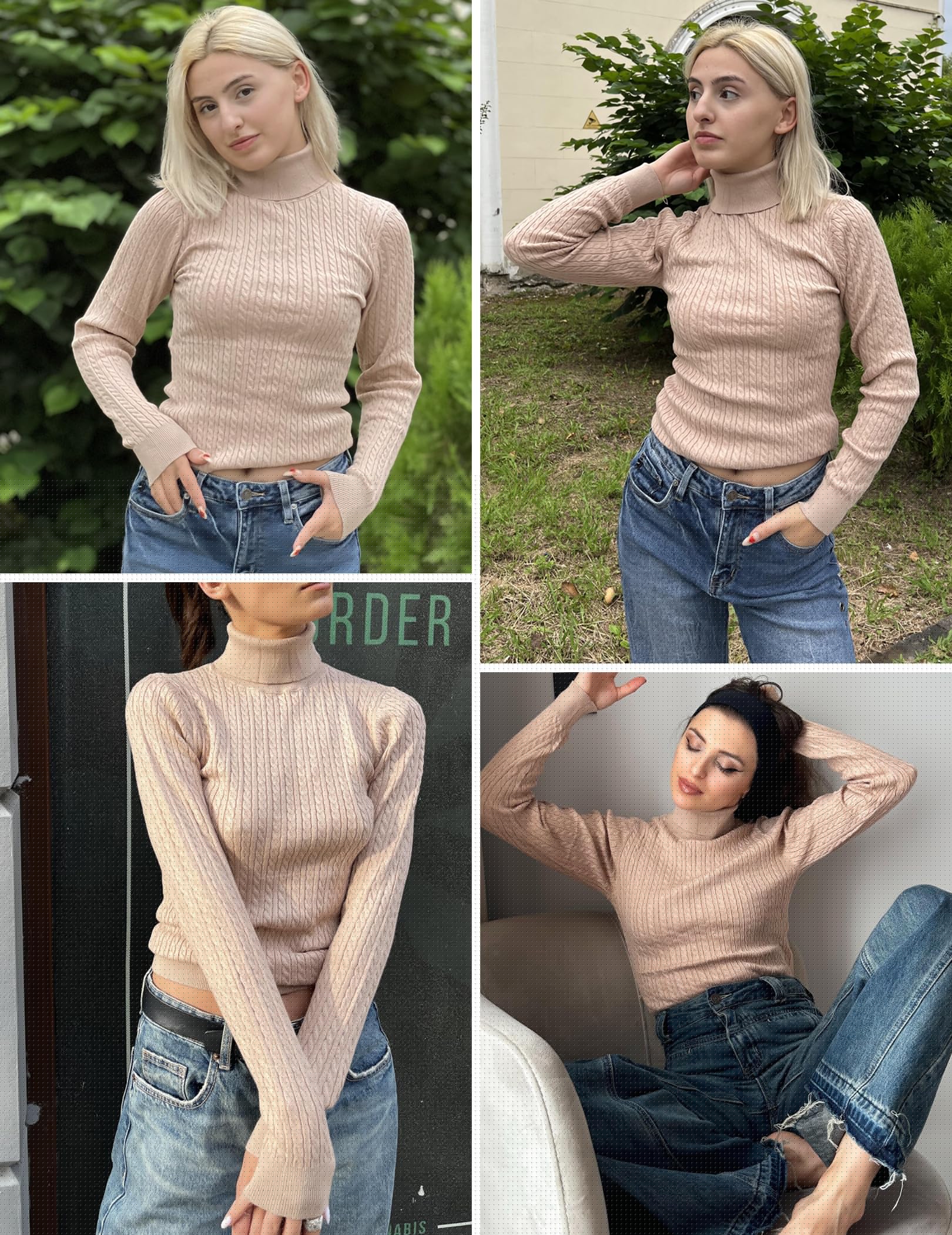 thumbnail image 5 of Zeagoo Womens Sweaters Turtleneck Cable Knit Long Sleeve Pullover Cute Fitted Trendy Basic Fall Winter Tops, 5 of 6