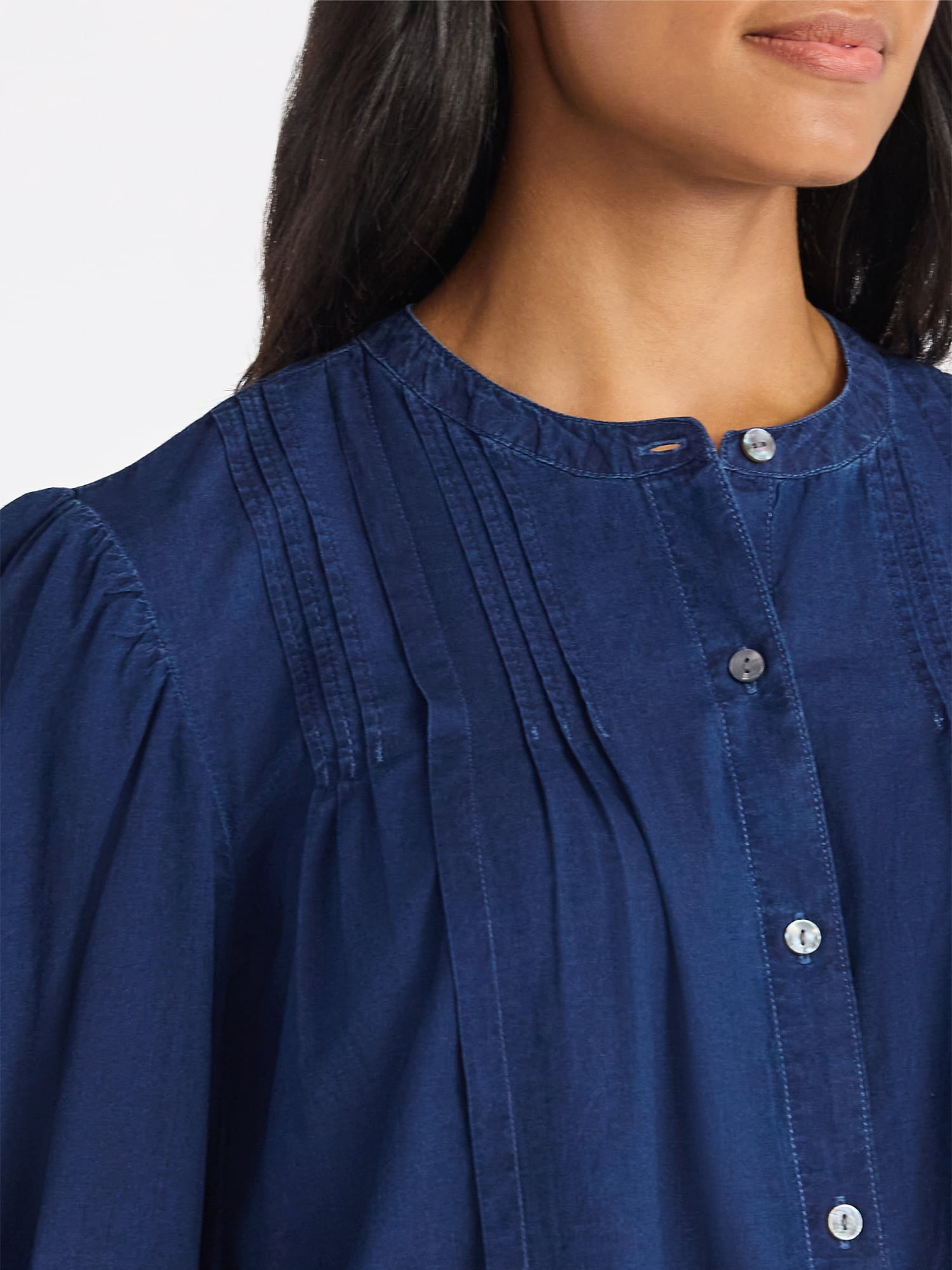 Time and Tru Women's Long Sleeve Pintuck Blouse, Sizes XS-XXXL