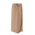 thumbnail image 5 of VBTAPA Women's Summer Linen Maxi Skirt Drawstring Low Waist A Line Casual Skirts Flared Long Skirt Khaki S, 5 of 8