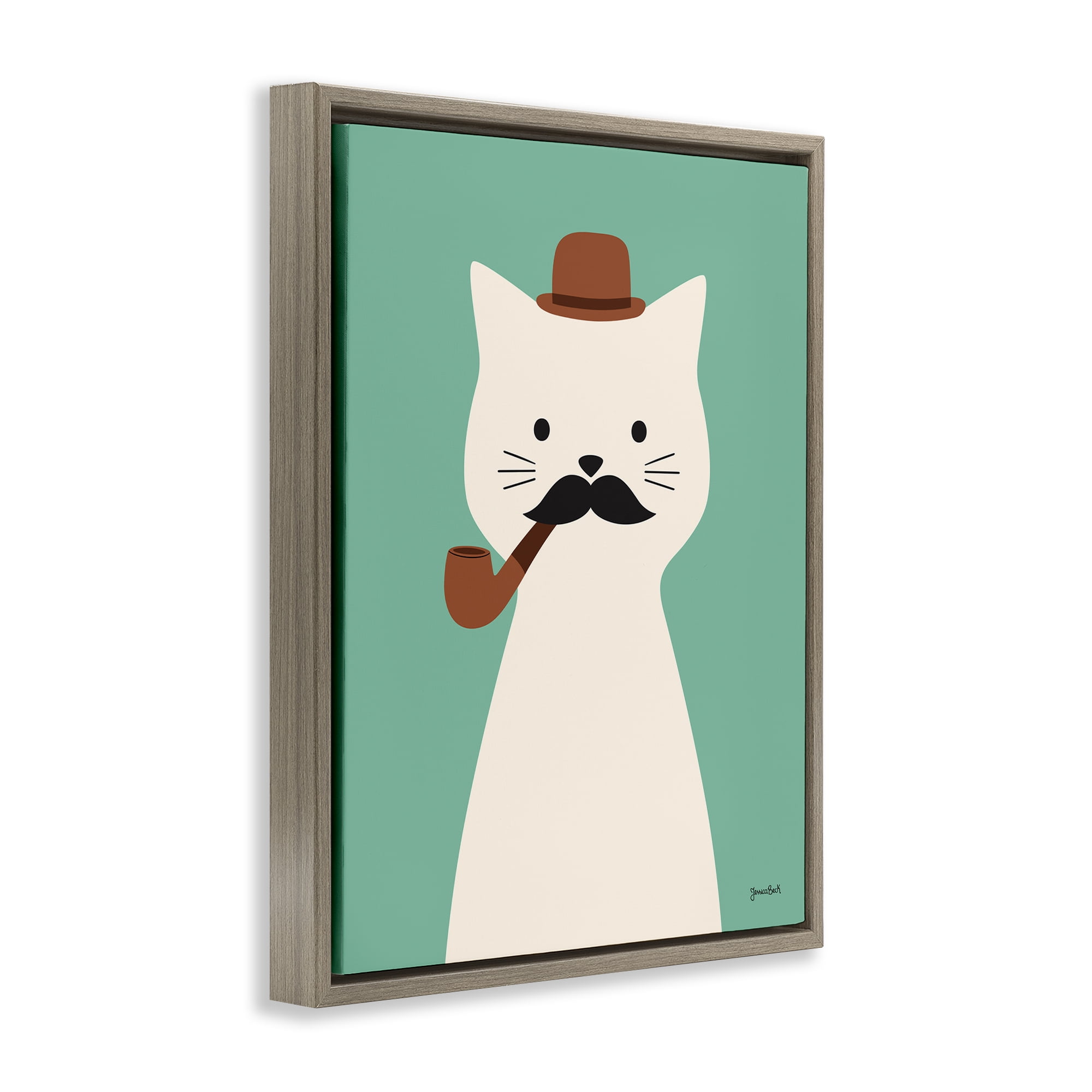 Stupell Industries Cat Smoking Pipe Animals Painting Brown Floater Framed Canvas Art Print Wall Art, 25 x 31