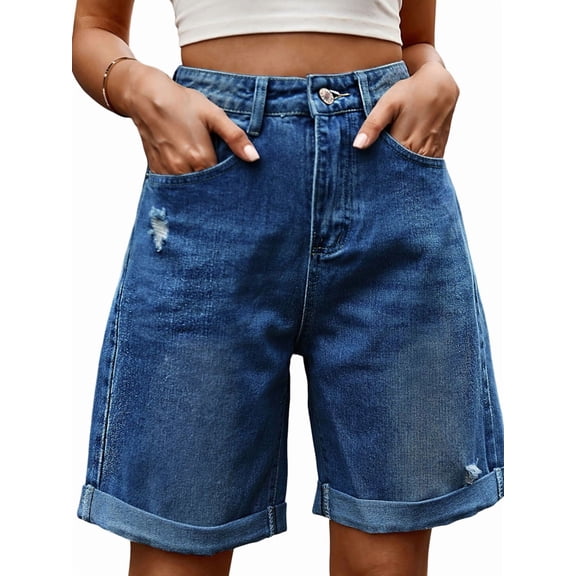 Women'S High Waist Long Jean Shorts for Women Ripped Distressed Jeans Short M
