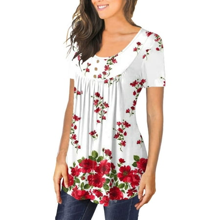 

koaiezne Women Summer Casual Tops Short Sleeves Tunic Button Print Series Tee Shirts Short Sleeve Shirts for Women Dressy Casual Scrub