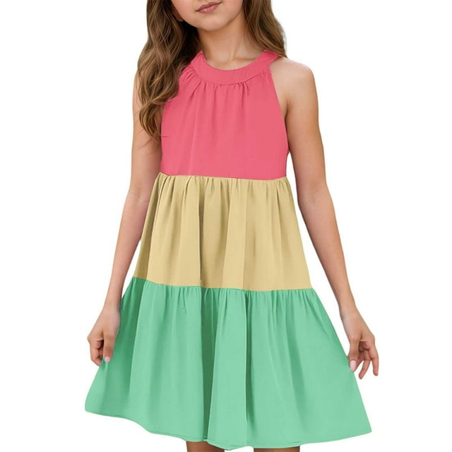 HNMKIU Robes pour Filles pour Usage Quotidien - Design Élégant à Col Rond pour Activités Extérieures Tenues Décontractées pour Filles 3 à 14 Ans