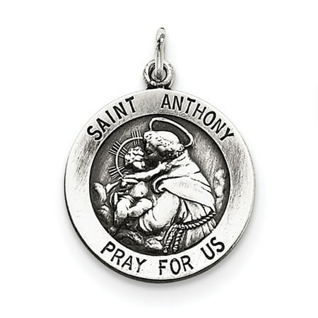 Sterling Silver Engravable Antiqued Saint Anthony Medal.