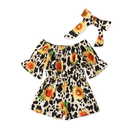 

dmqupv Girl Outfits Size 6 1-5Y Bow Rompers Pieces Two Toddler Kids Tie Girls Floral Printed Size Small Girls Clothes White 18-24 Months