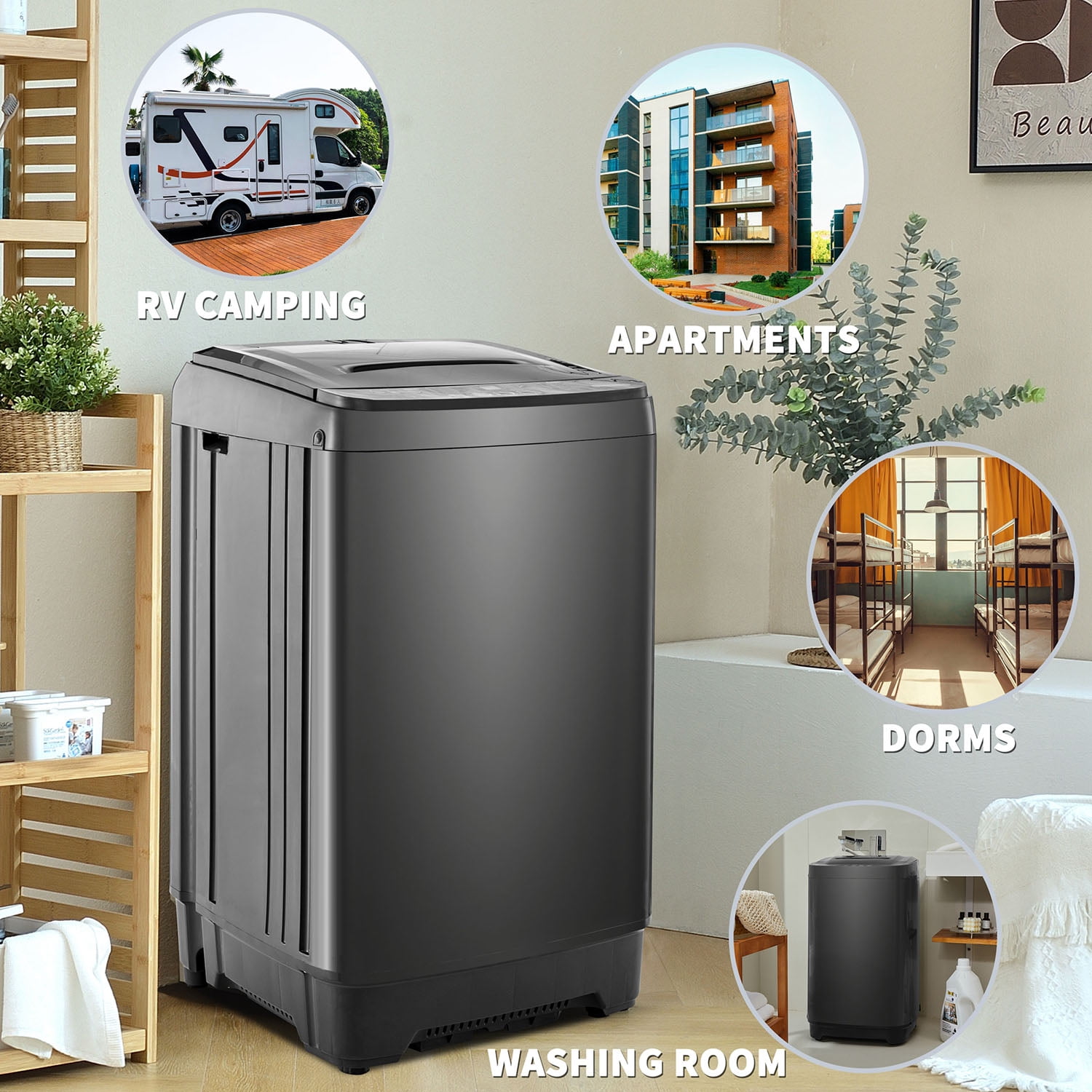 Spaco Compact Home Automatic Washer, 17.6 lbs. of Laundry, 8 Water Levels/10 Programs for Apartments, Antique Grey White Spaco Compact Home Automatic Washer, 17.6 lbs. of Laundry, 8 Water Levels/10 Programs for Apartments, Antique Grey White