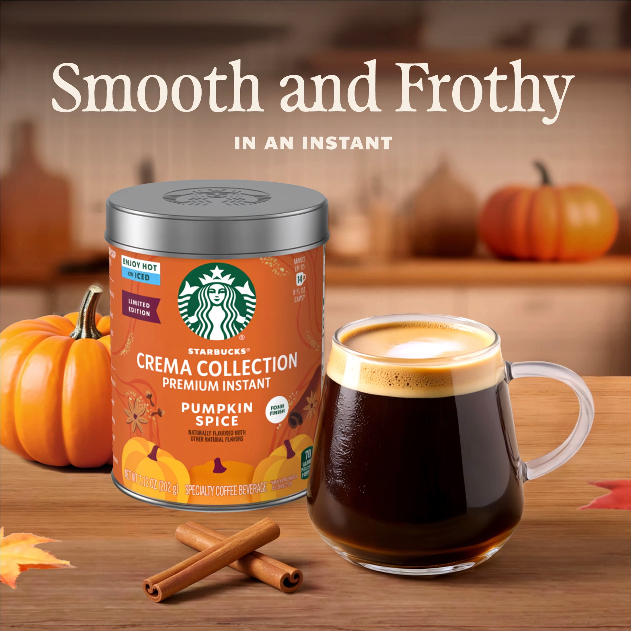 Starbucks Pumpkin Spice Flavored Instant Coffee, Crema Collection Pumpkin Spice Coffee Powder 7.12 oz