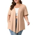thumbnail image 2 of PINKSIR Women's Plus Size Short Sleeve Cardigan Lightweight Breathable Summer Open Front with Pockets Light Khaki 2X, 2 of 8