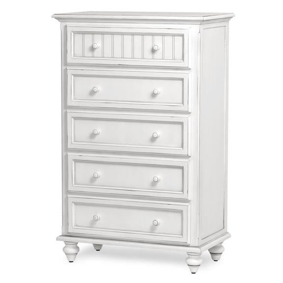 Sea Wind Florida Monaco Coastal Wood Chest with 5 Drawers in White