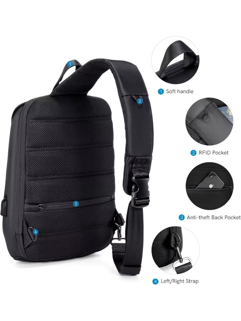 Kingsons Anti-Theft Laptop Sling Backpack - Waterproof 13" Hiking Daypack for Men with USB Port - Perfect for Travel and Camping-Black Kingsons Anti-Theft Laptop Sling Backpack - Waterproof 13" Hiking Daypack for Men with USB Port - Perfect for Travel and Camping-Black