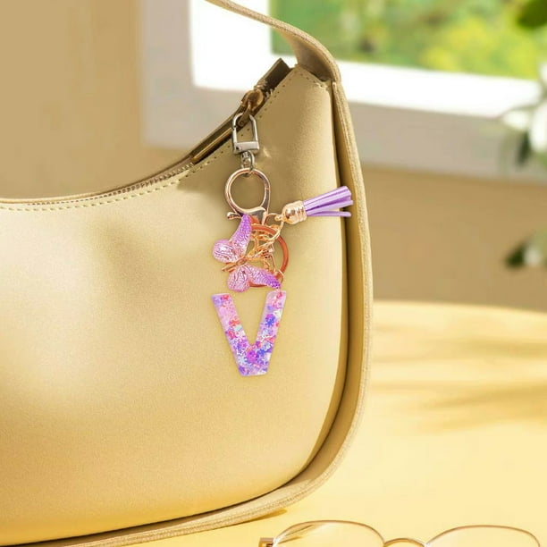Carteras para las Mujeres Llavero de la Carta Inicial, Borla de las Señoras, Llavero de Coche Lindo Púrpura, Cartera, Mochila Mochila para las Mujeres