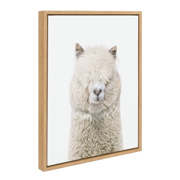 Kate and Laurel Sylvie Alpaca Fluff Framed Canvas Wall Art by Amy Peterson Art Studio, 18x24 Natural, Whimsical Fun Animal Nursery Art for Wall