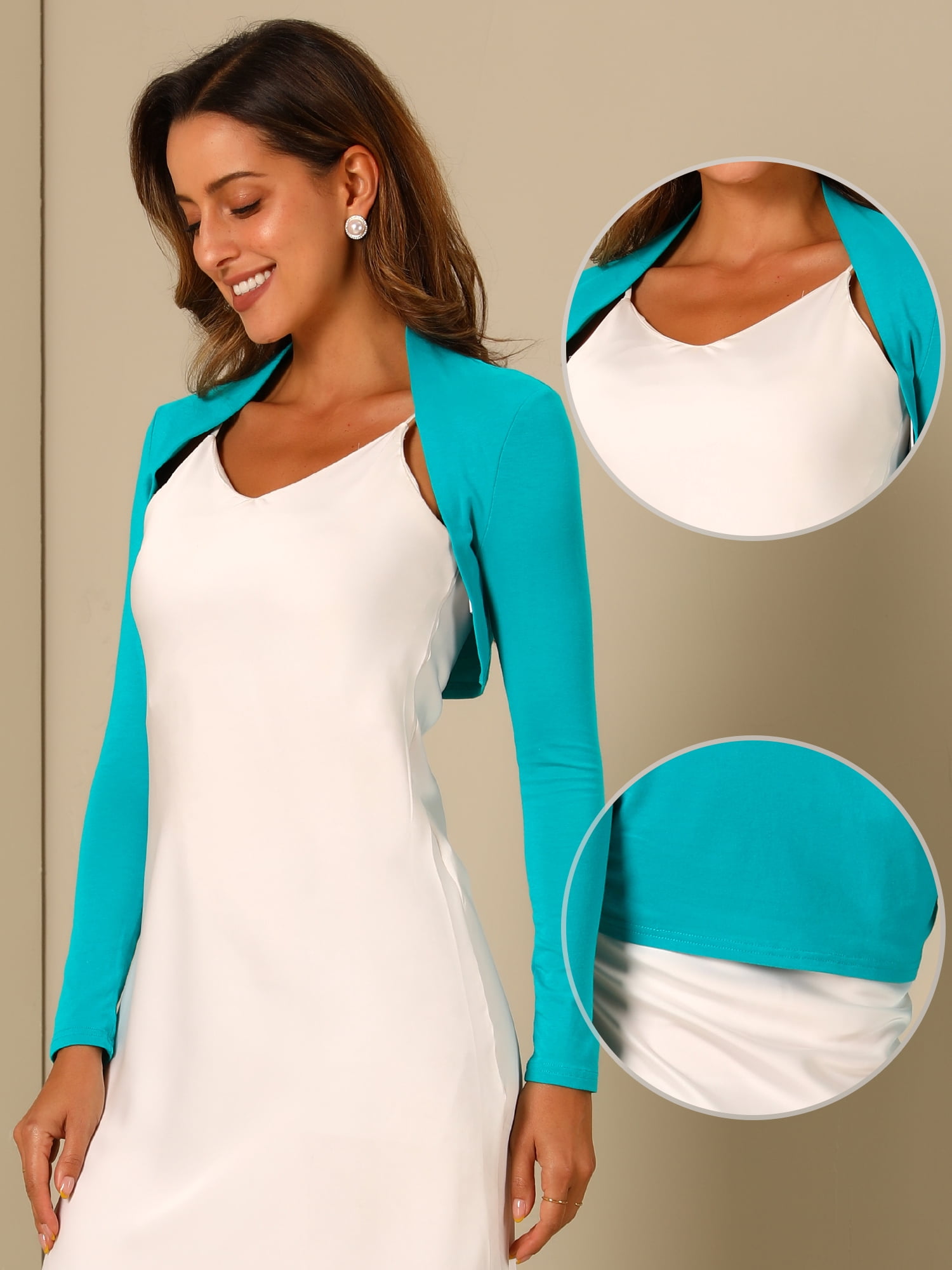 DARING DIVA Elegant Solid Color Bolero Shrug XS Black XS Blue Green