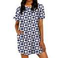 thumbnail image 3 of QAFOPEH Women Checkered Daisy Print Short Sleeve Pockets Mini Sleepdress, 3 of 5