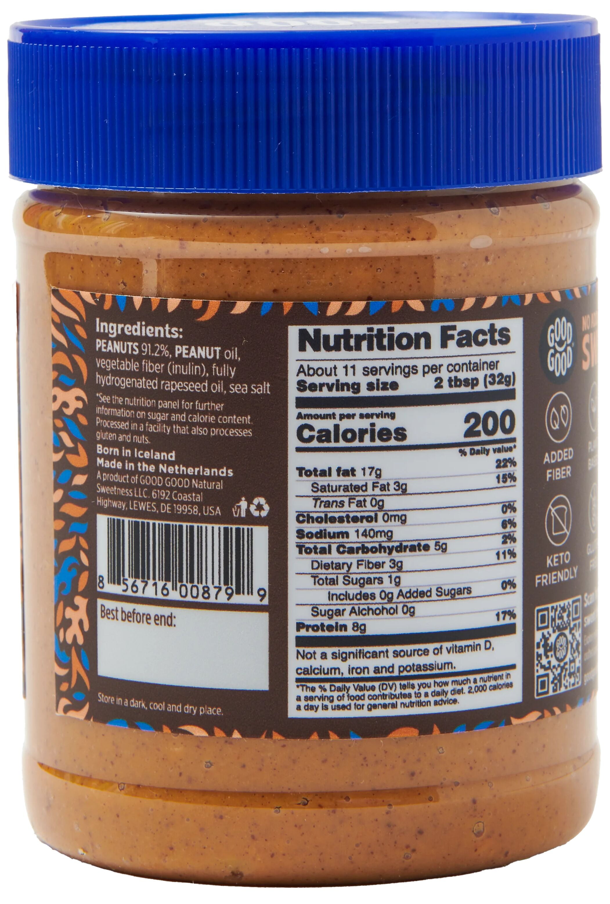 GOOD GOOD Crunchy Peanut Butter, No Added Sugar, 12 oz, 2 Pack