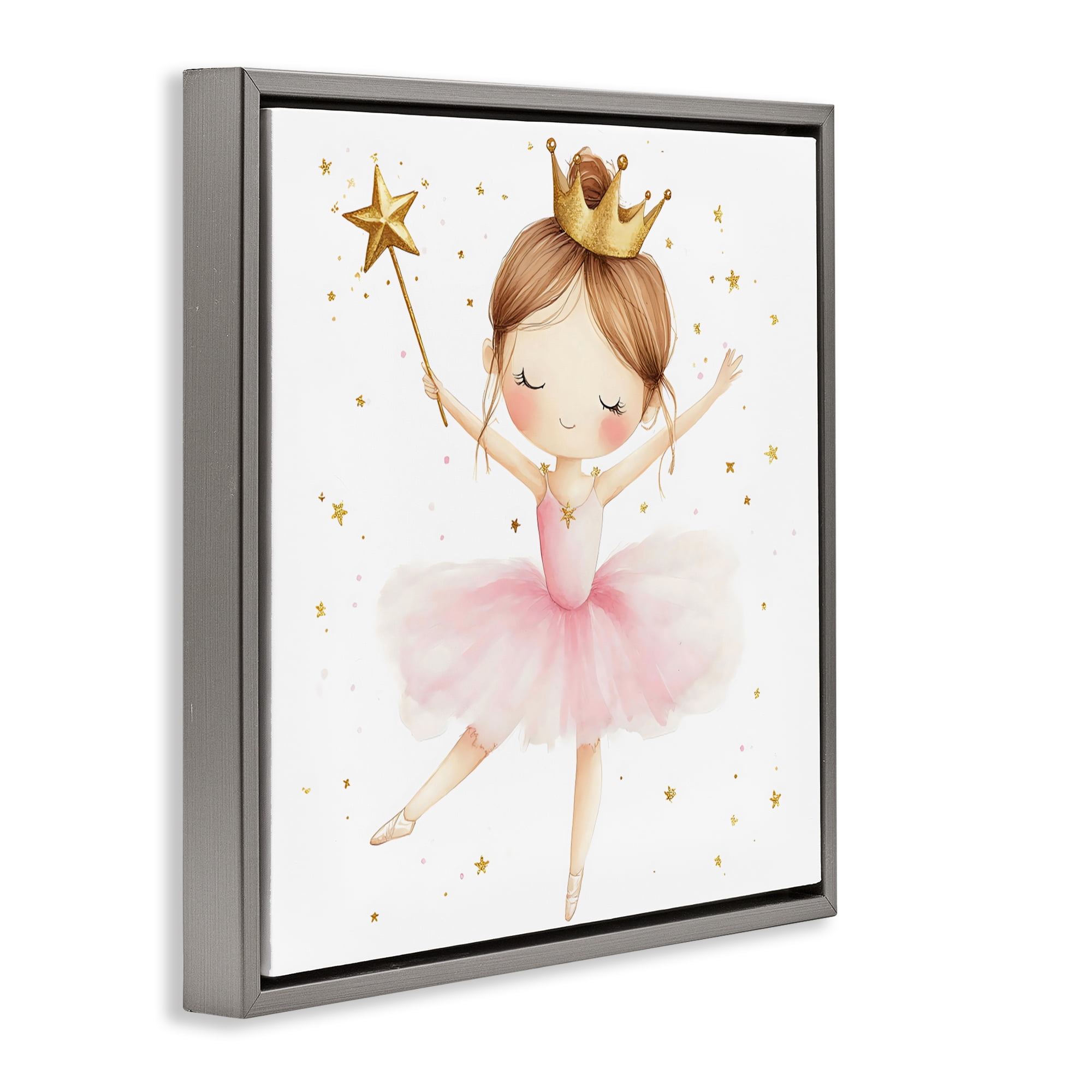 Stupell Industries Cute Ballerina with Crown Gray Framed Floater Canvas Wall Art, design by Creative Studio